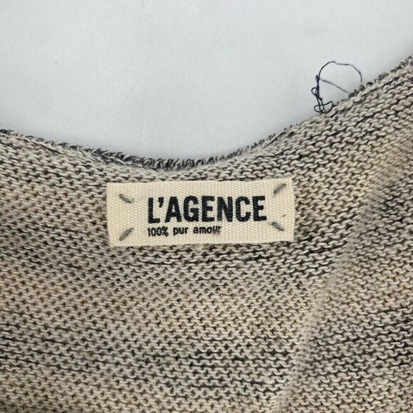 L'agence Size Large Gold Beige Striped Knit Midi Dress Sleeveless Linen Blend - Picture 2 of 13
